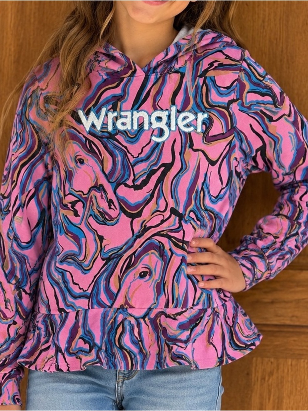 Wrangler Pink Multicolor Swirl Hoodie with Peplum Hem